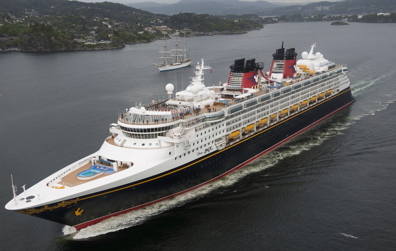 Mountains, Bergen, liner, cruise, Disney Magic, North Sea, Norway, 4K, sea, sailboat