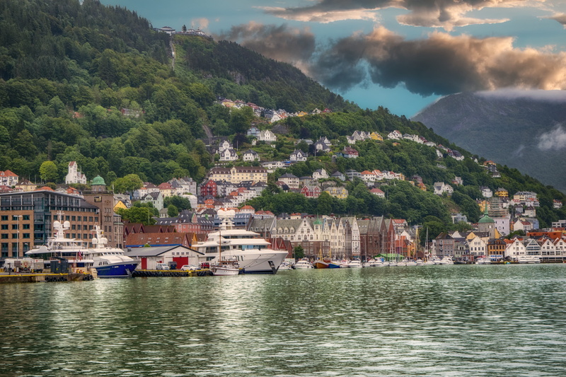 residential district, outdoors, day, building, 5K, house, sky, clouds, water, sea, nautical vessel, built structure, townscape, tree, nature, waterfront