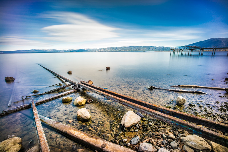 scenics, 1080P, black, metal, rocks, on top, body of water, water, tahoe, mountains, beach, body, outdoors, sky, nature, lot, South Lake Tahoe, beside