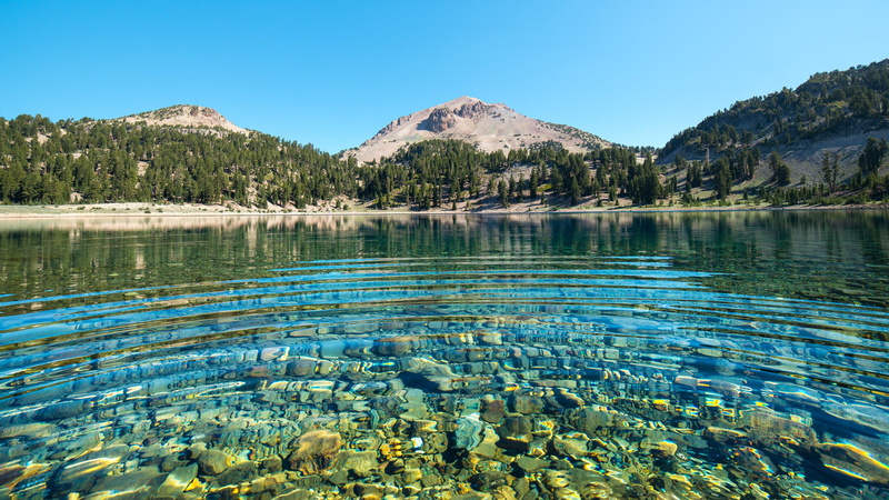 mountain lake, national park, sun, lake, lake helen, 4K, united states, water, lassen volcanic national park, mountain, lassen peak, beauty, california