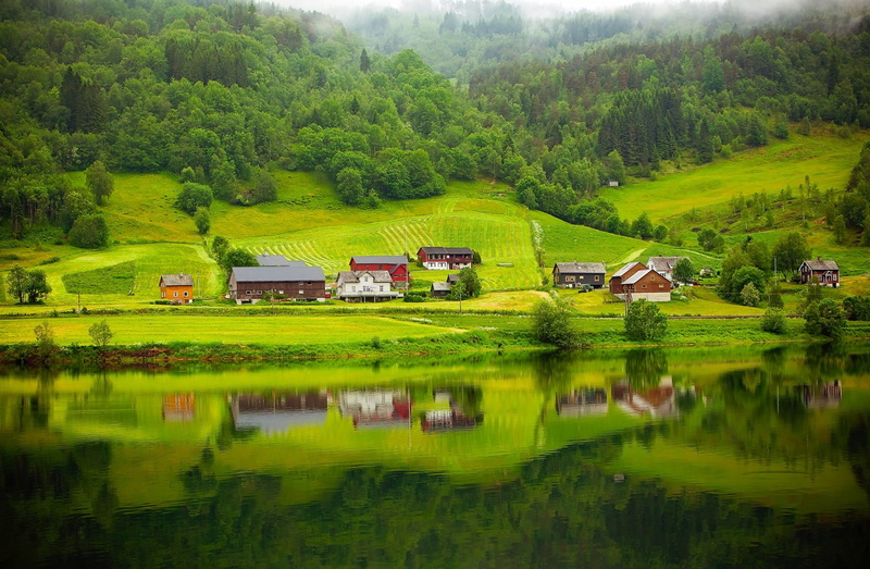 Beautiful, Sunrise, tranquility, Forest, no people, architecture, built structure, Summer, River, building exterior, building, Houses, beauty in nature