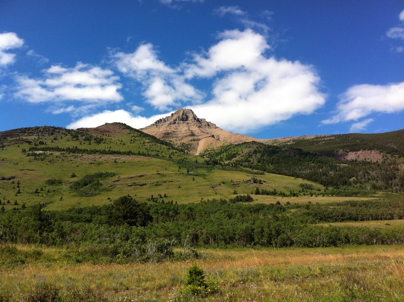 beauty in nature, day, clouds, peak, sky, nature, idyllic, canada, tranquil scene, blue, green color, outdoors, 2K, mountains, waterton, environment, grass