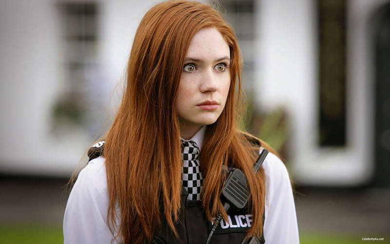 Karen Gillan, redhead, 1080P, police, Amy Pond, Doctor Who, women, hazel eyes