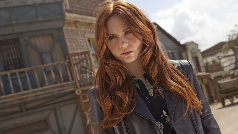 actress, celebrity, leather jackets, Amy Pond, Doctor Who, redhead, 4K, Karen Gillan, long hair