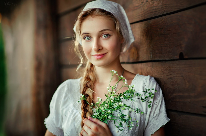 women, braids, Olga Boyko, flowers, smiling, model, 1080P