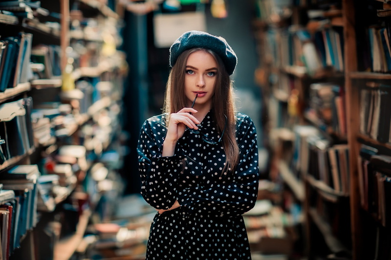 1080P, model, women, books, women indoors, Olga Boyko