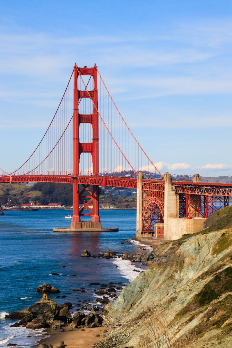 francisco, engineering, san, travel destinations, 5K, architectural, day, travel, nature, rocky shore, golden gate, sea, bridge, red bridge, golden gate bridge