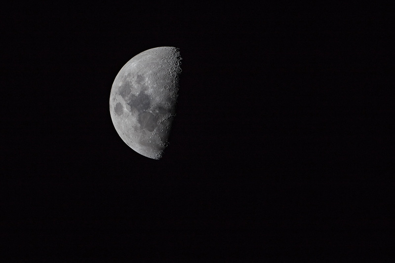 craters, black background, majestic, waning, eclipse, half moon, astronomy, space exploration, tranquility, low angle view, moon surface, moon, moonlight