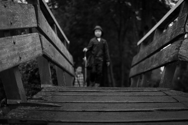 black and white, nature, built structure, tourist, giethoorn, full length, walking, young adult, railing, wood - material, leisure activity, focus on foreground