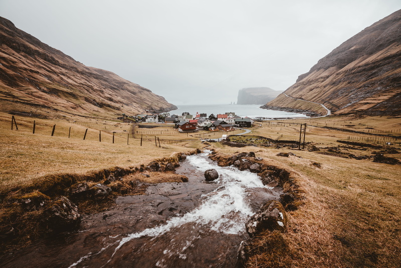 sea, mountain, village, landscape, streymoy, rock formation, photography, flowing, no people, mountains, scenics - nature, non-urban scene, tranquil scene