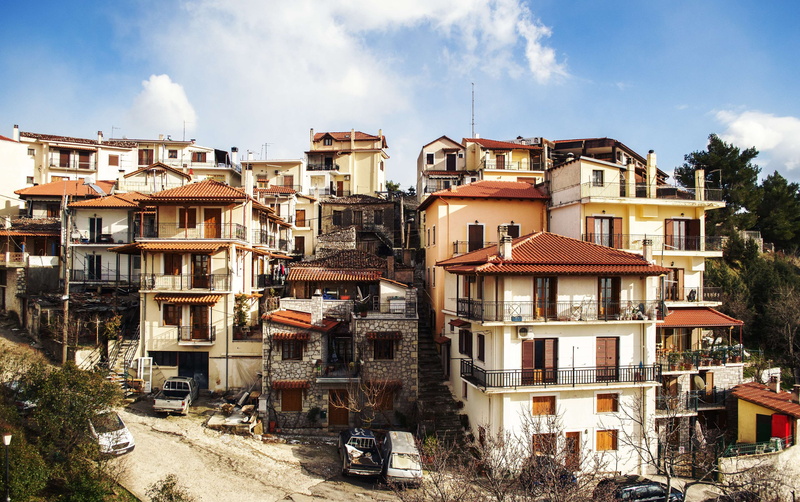 panorama, building exterior, tourism, apartment, city, tree, picturesque, plant, mountain, architecture, no people, vil, sky, greek landscape, built structure