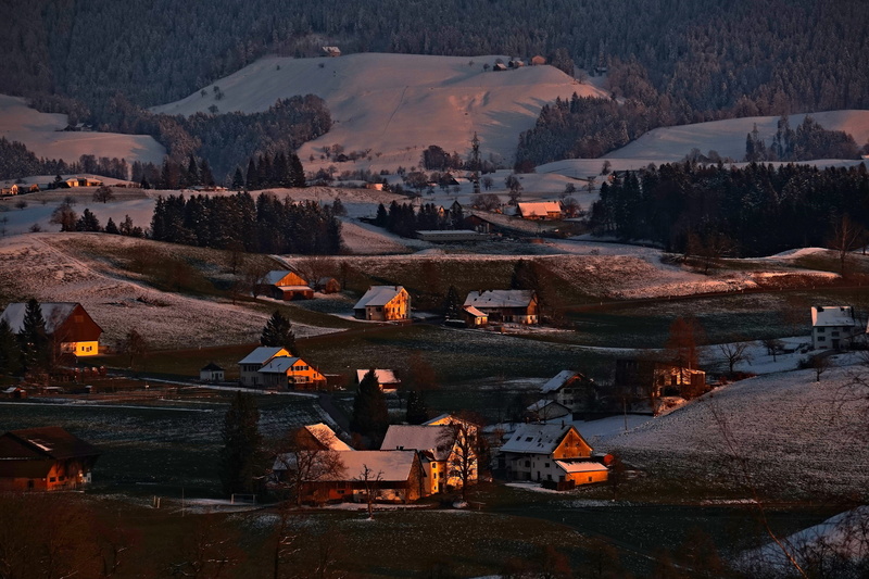 sun, winter, tourism, scenics - nature, roof, sunset, dark, travel, forest, photography, day, architecture, overlooking, no people, countryside, village