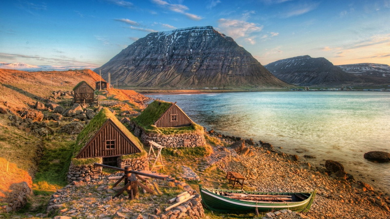 turf house, village, fjord, wilderness, iceland, 1080P, shorelines, coast, osvor museum, bolungarvik, house, museum, loch, national park, turf houses