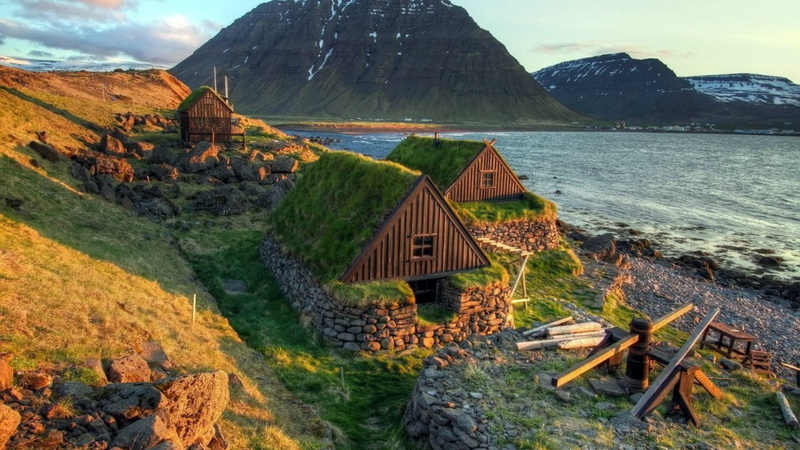 720P, nature, landscape, turf house, iceland, sea