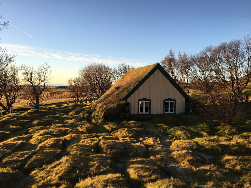 field, land, Chapel, landscape, sunlight, tranquility, house, outdoors, home ownership, Iceland, turf church, sky, bare tree, Home, tree, building exterior