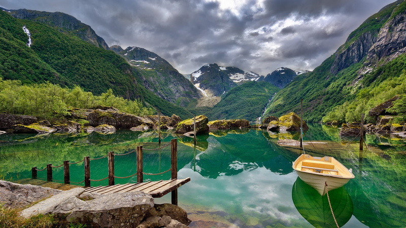 lake, boat, europe, bondhusvatn, mountain lake, landscape, tarn, nature reserve, 1080P, norway