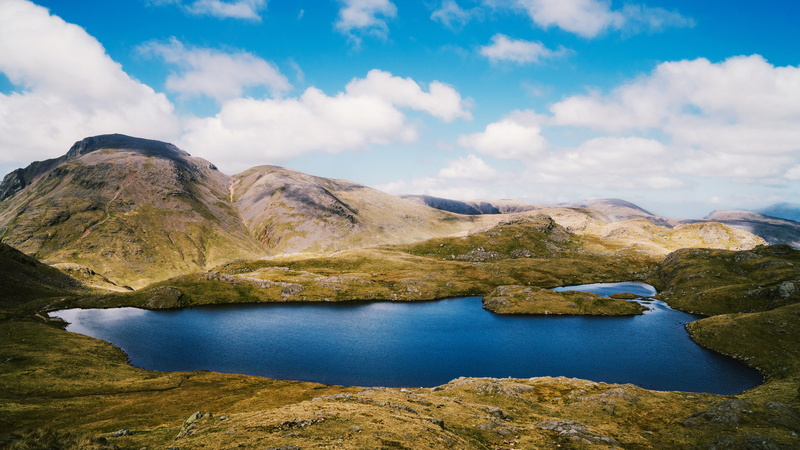 no people, Sprinkling Tarn, solid, scenics - nature, 4K, outdoors, mountain, nature, rock, beauty in nature, England, landscape, mountain range, day, tranquil scene