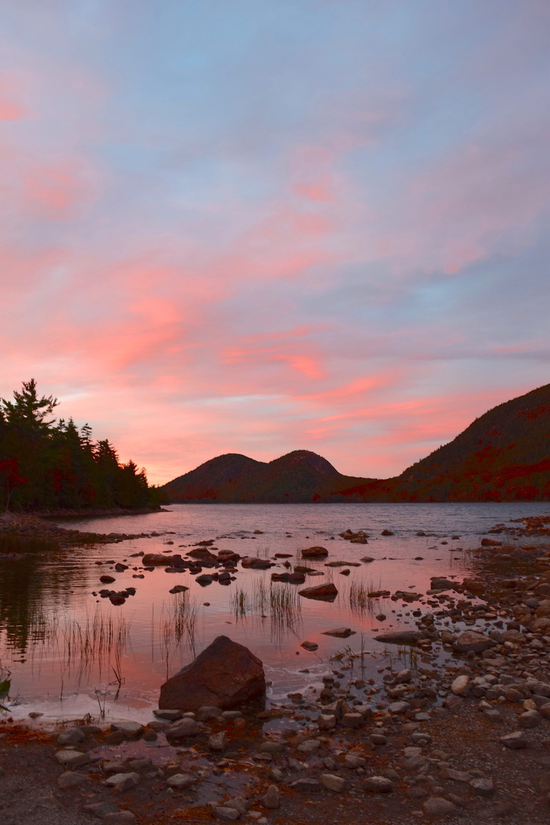 outdoors, no people, scenics - nature, cloud - sky, nature, mountain, orange color, landscape, rock, natural, weather, sunset, jordan pond, red, evening