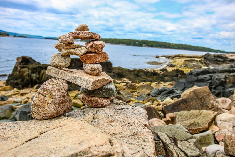 national park, ocean, outdoors, nature, cloud - sky, stone, tranquil scene, beach, united states, sculpture, horizon over water, acadia, beauty in nature