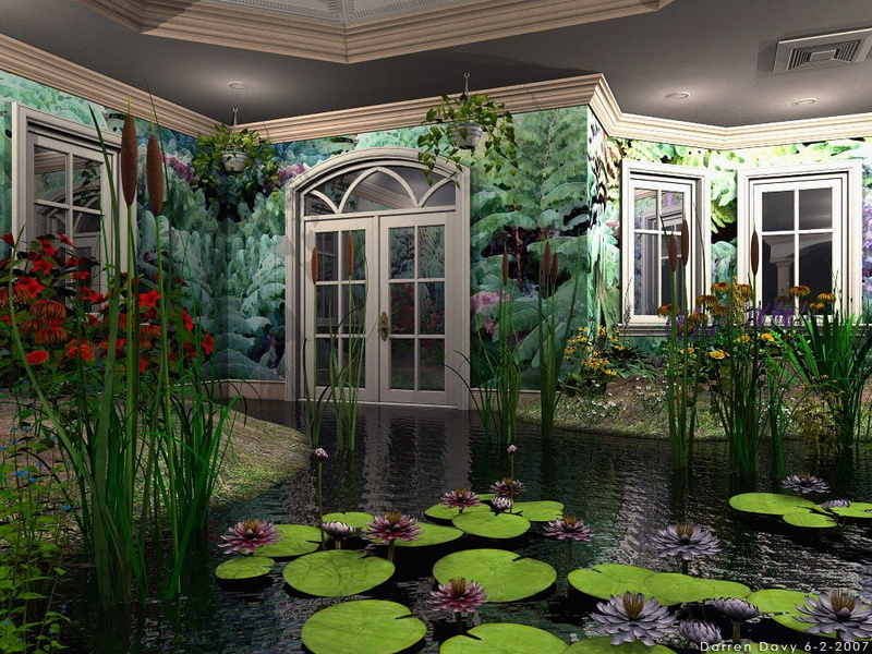 hd, door, cattails, indoor, abstract, greenhouse, windows, 480P, nature, water, green, lily, plants, lily pads, flowers, pads