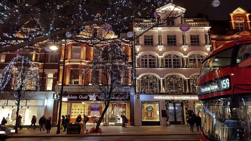buildings, london, xmas, night, facade, christmas, christmas decoration, street, 1080P, christmas lights, evening