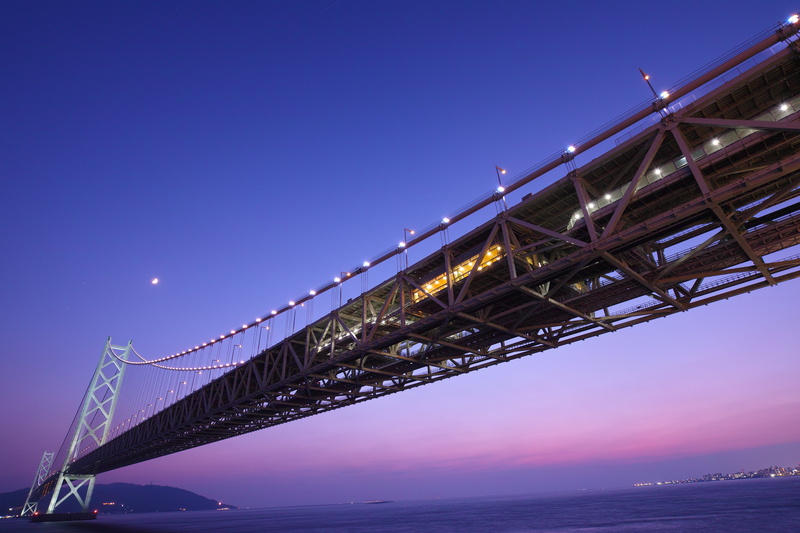 suspension Bridge, Break, 20mm, F3.5, earth, Akashi-Kaikyo Bridge, seaside, architecture, SD1, crescent moon, brown, town, Pearl Bridge, sunset, sky, bridge - Man Made Structure