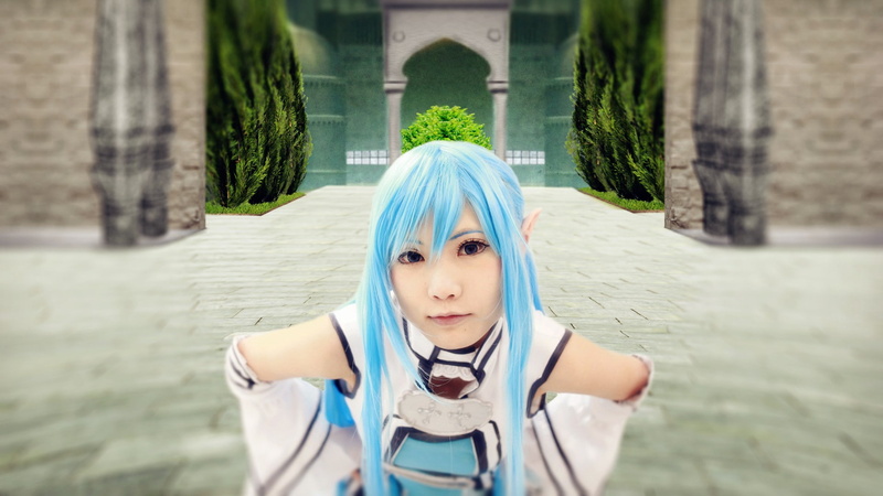 one person, 1080P, Alfheim Online, architecture, outdoors, casual clothing, looking at camera, Sword Art Online, cosplay, Yuuki Asuna, plant, portrait