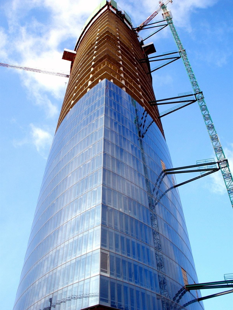 bilbao, crane, nature, glass, architecture, sky, outdoors, no people, spain, tall - high, torre iberdrola, industry, building, unfinished, construction site