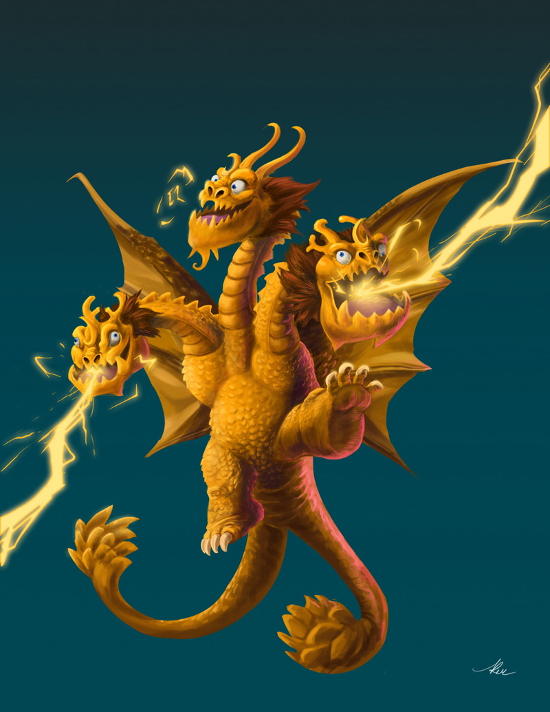 King Ghidorah, 720P, humor, gradient, creature, kaiju, digital art, movies, Godzilla