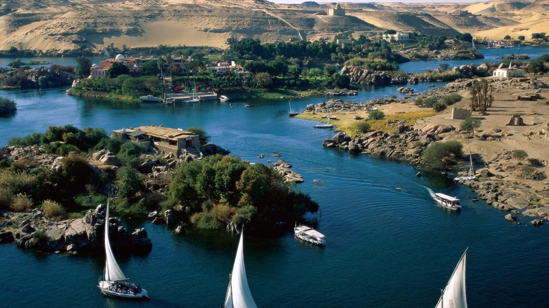 river, egypt, houses, nile, beautiful, nature and landscapes, 1080P, boats, islands