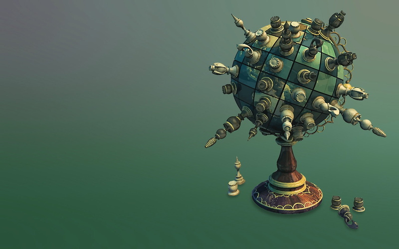 simple background, sphere, digital art, chess, 720P