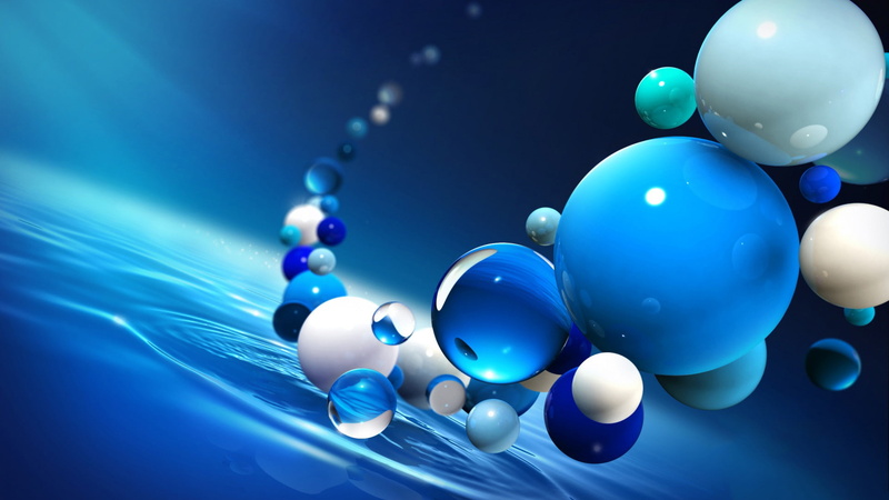 sphere, balls, digital art, 1080P, render, blue