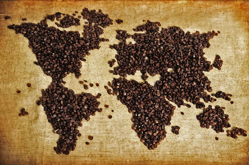 large group of objects, table, no people, high angle view, abundance, brown, food, freshness, refreshment, coffee - drink, food and drink, coffee, map
