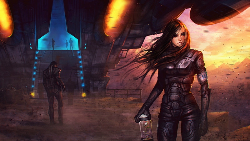 hairstyle, digital, storm, standing, long hair, hope, arts culture and entertainment, indoors, adult, holding, apocalyptic, space, women, black, spaceship