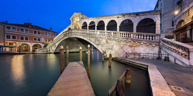 sunset, 5K, channel, Rialto Bridge, Panorama, Grand Canal, Venice, Italy