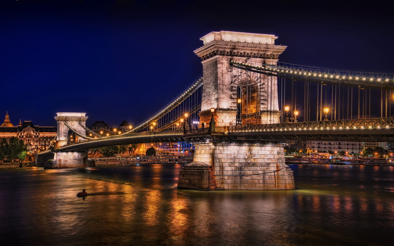 river, history, budapest, cable, urban Scene, dusk, building Exterior, reflection, hungary, thames River, chain Bridge, travel, tourism, london - England