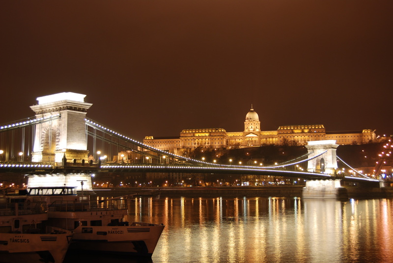 river, Chain Bridge, ship, Hungary, Budapest, night, 4K, reflection