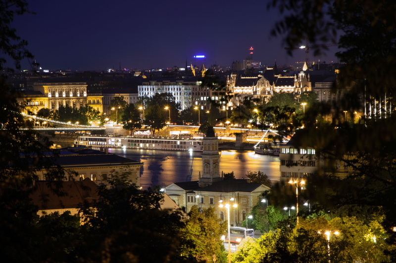 illuminated, residential district, 4K, building, high angle view, Danube, Budapest, tree, no people, architecture, plant, reflection, outdoors, cityscape