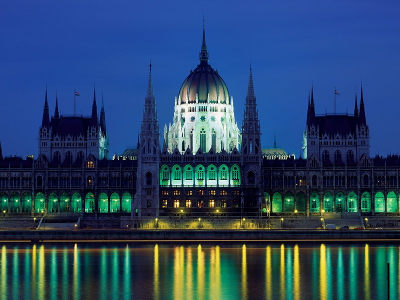 illuminated, river, travel destinations, dusk, 720P, night, sky, no people, reflection, lights, government, architecture, spire, water, Hungarian Parliament Building