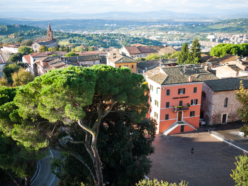 city, 4K, town, tree, clouds, outdoors, europe, perugia, high angle view, italy, no people, walking, trees, residential district, day, sky, adventure