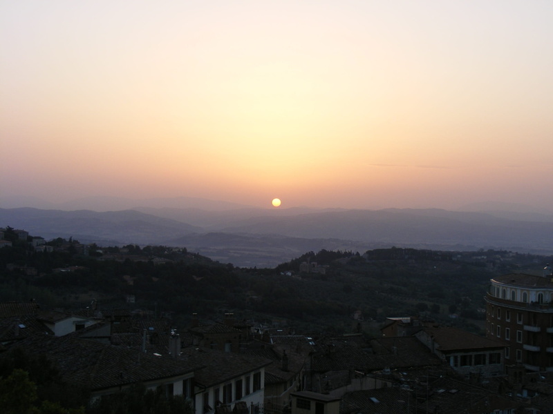 residential district, copy space, architecture, no people, high angle view, clear sky, townscape, dawn, orange color, beauty in nature, perugia, scenics - nature