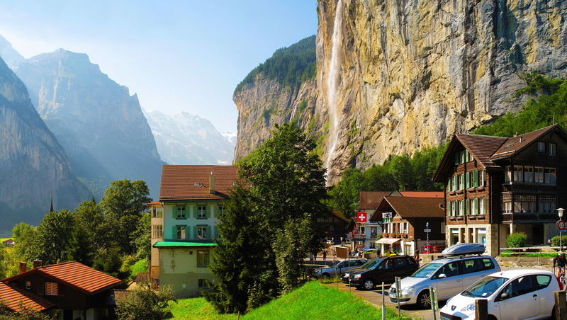 mountains, 4K, houses, switzerland, cities, lauterbrunnen