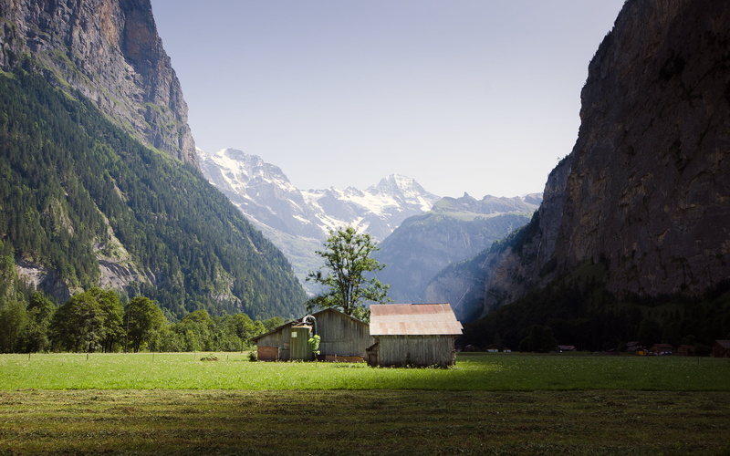 environment, built structure, 2K, architecture, field, beauty in nature, hut, mountains, scenics - nature, nature, mountain, Lauterbrunnen, landscape
