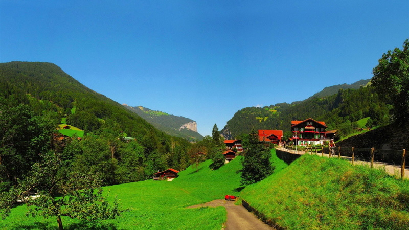 landscapes, mountains, houses, 1080P, switzerland, countryside, nature, bern, trees, lauterbrunnen