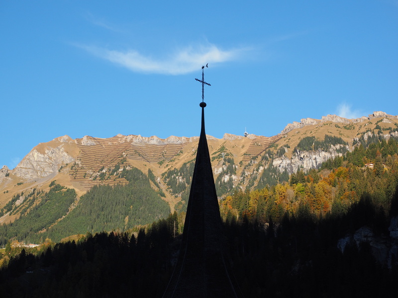 mountain range, blue, mountain, lauterbrunnen, steeple, male, cable car, switzerland, religion, tranquility, spire, day, no people, non-urban scene, outdoors