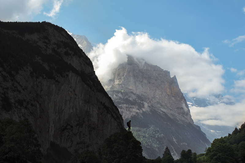 solid, rock - object, landscape, tranquil scene, climber, lauterbrunnen, mountain peak, sky, mountains, idyllic, remote, switzerland, no people, mountain range