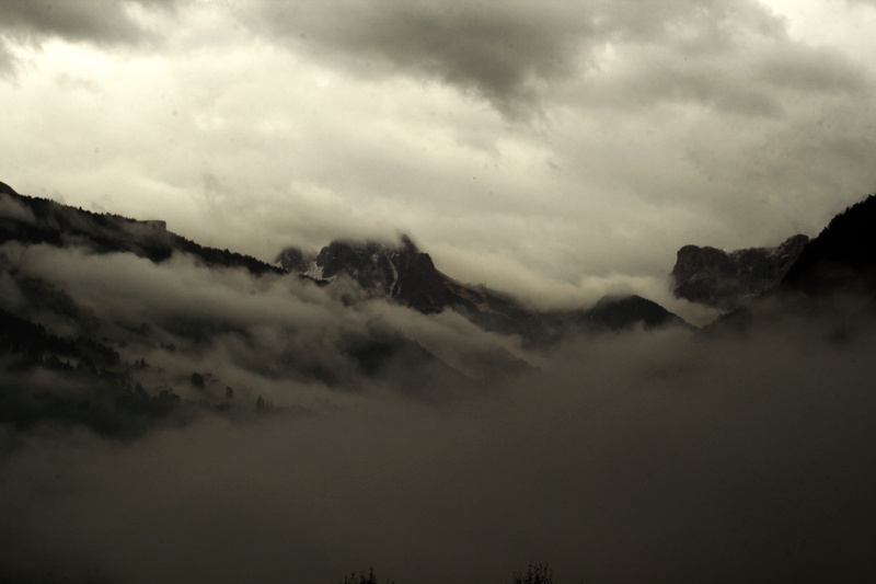 storm, no people, cloud - sky, idyllic, landscape, tranquil scene, environment, fog, dolomites, silhouette, italy, beauty in nature, ortisei, mountain