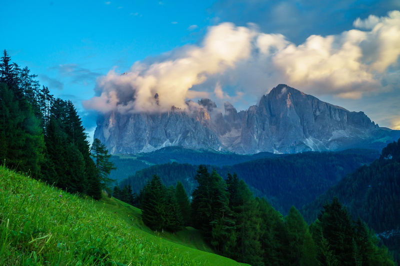 trees, mountain range, land, forrest, colorful, long exposure, blue, non-urban scene, tranquility, 5K, outdoor, dusk, green, forest, italy, remote, nature
