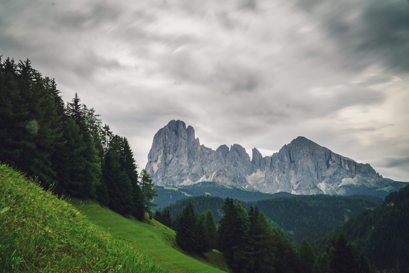 trees, green, environment, cloudy, tree, rock, dolomiten südtirol, dolomites, land, long exposure, beauty in nature, idyllic, mountain range, landscape