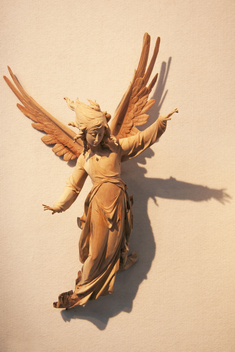 st ulrich, statue, sculpture, angel, day, nature, arms raised, craft, val gardena, human representation, creativity, male likeness, carved, sculptor, no people